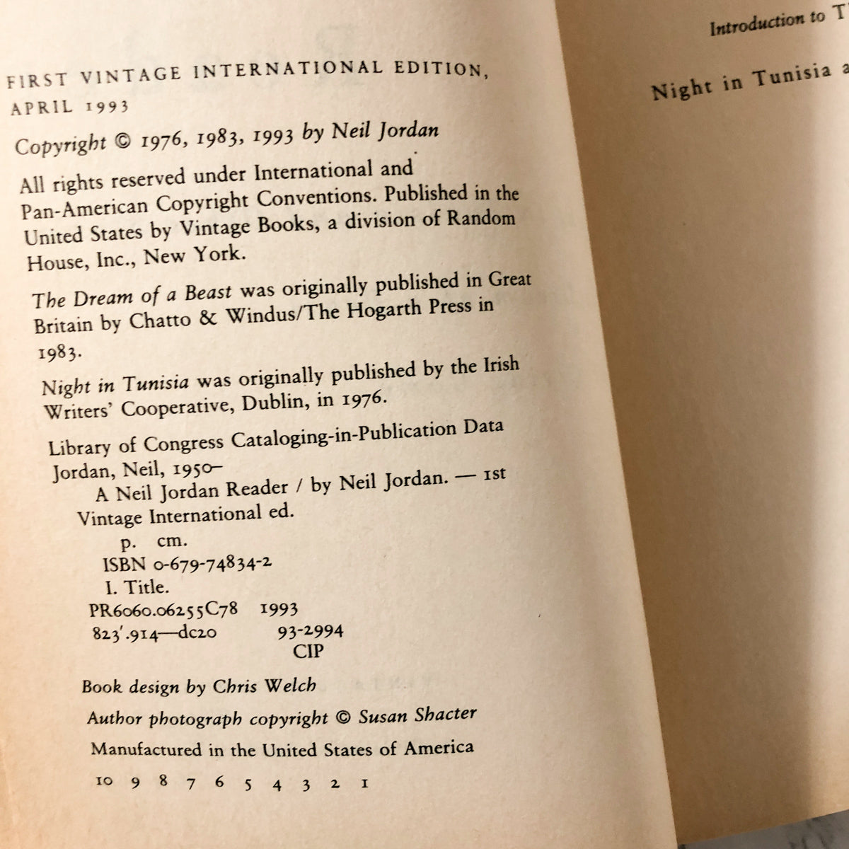 A Neil Jordan Reader [Night in Tunisia, Dreams of a Beast & The Crying Game] 1993 PAPERBACK - Bookshop Apocalypse