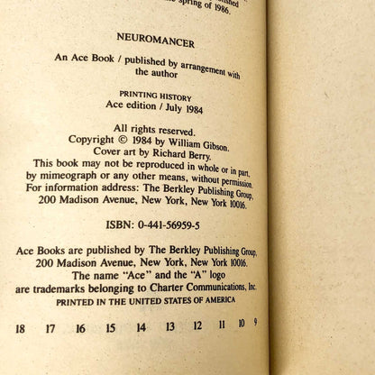 Neuromancer by William Gibson [FIRST PAPERBACK EDITION] 1984 • Ace Sci-Fi