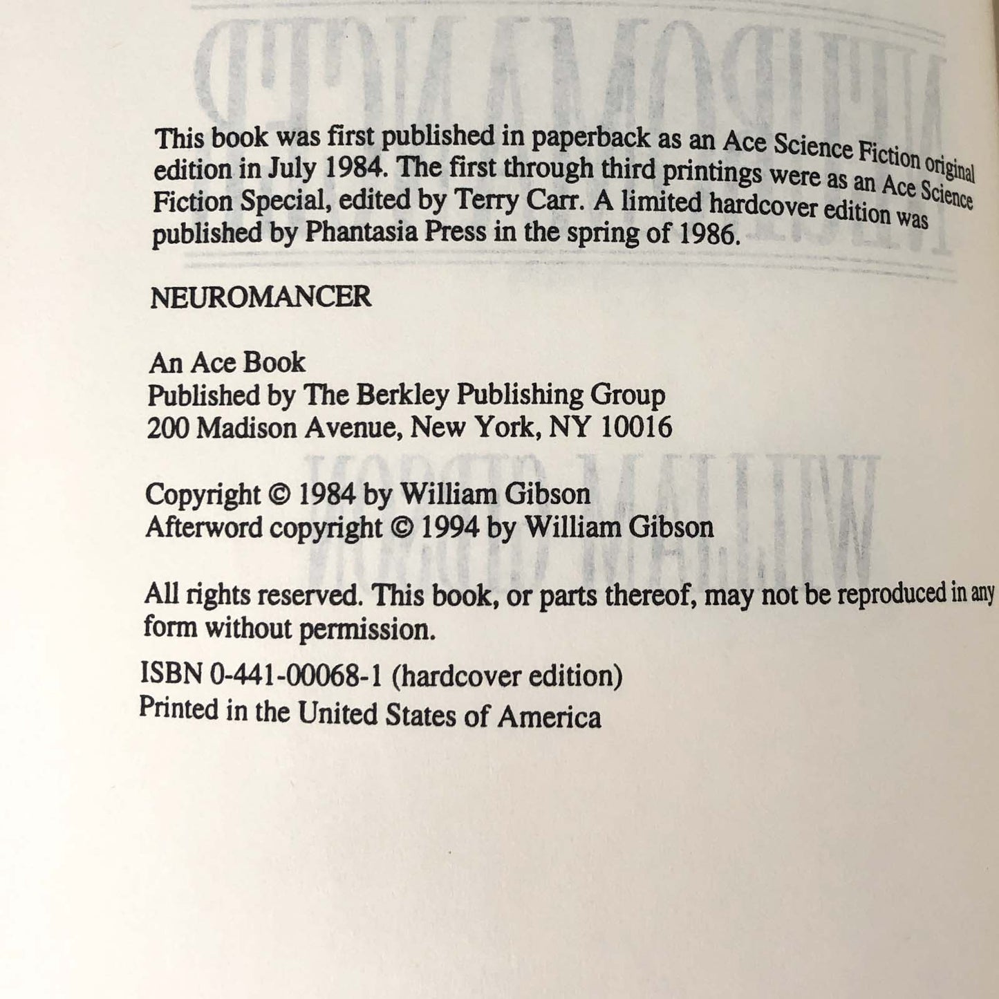 Neuromancer by William GIbson [10th ANNIVERSARY HARDCOVER] 1994