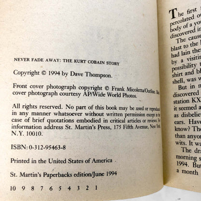 Never Fade Away: The Kurt Cobain Story by Dave Thompson [FIRST EDITION PAPERBACK] 1994