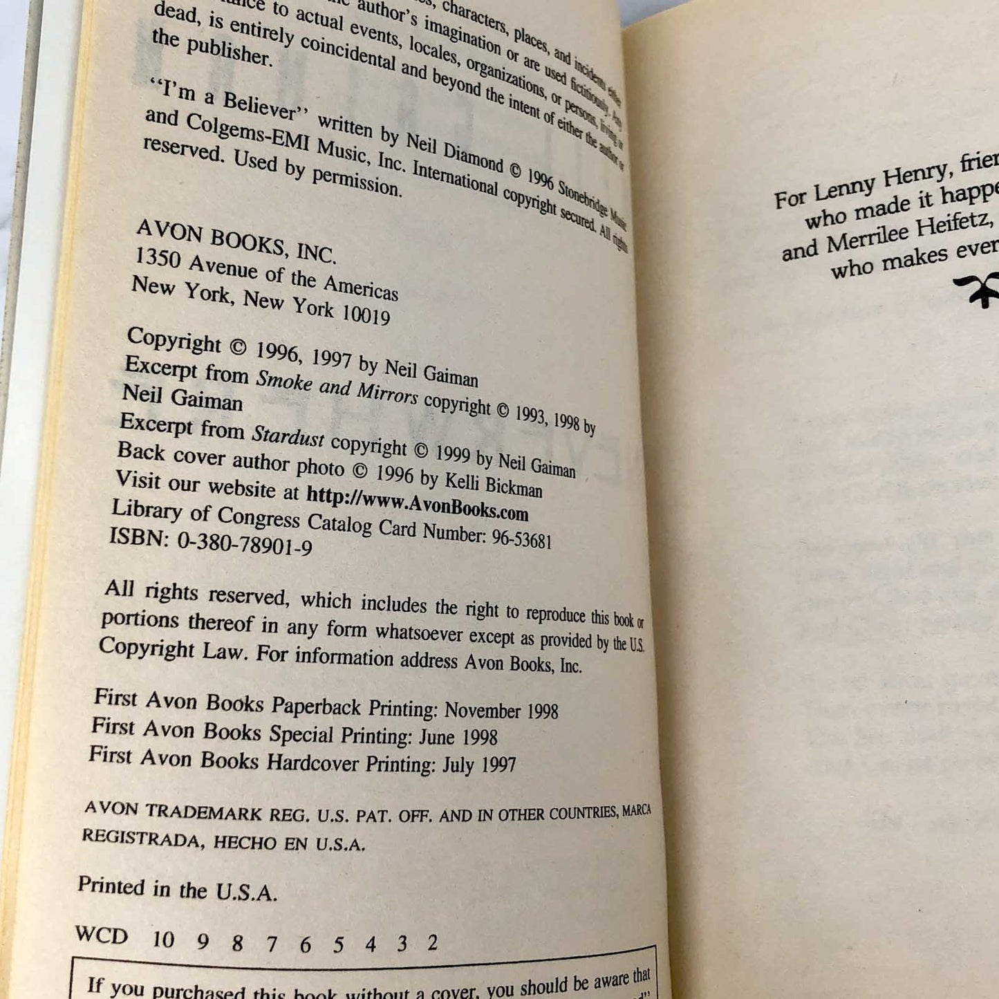 Neverwhere by Neil Gaiman [1998 FIRST PAPERBACK EDITION]