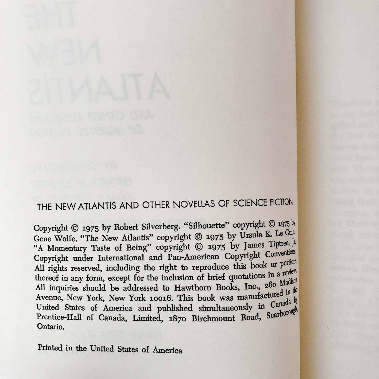 The New Atlantis & Other Novellas of Science Fiction by Ursula K. Le Guin, Gene Wolfe & James Tiptree Jr. [BOOK CLUB EDITION / 1975]