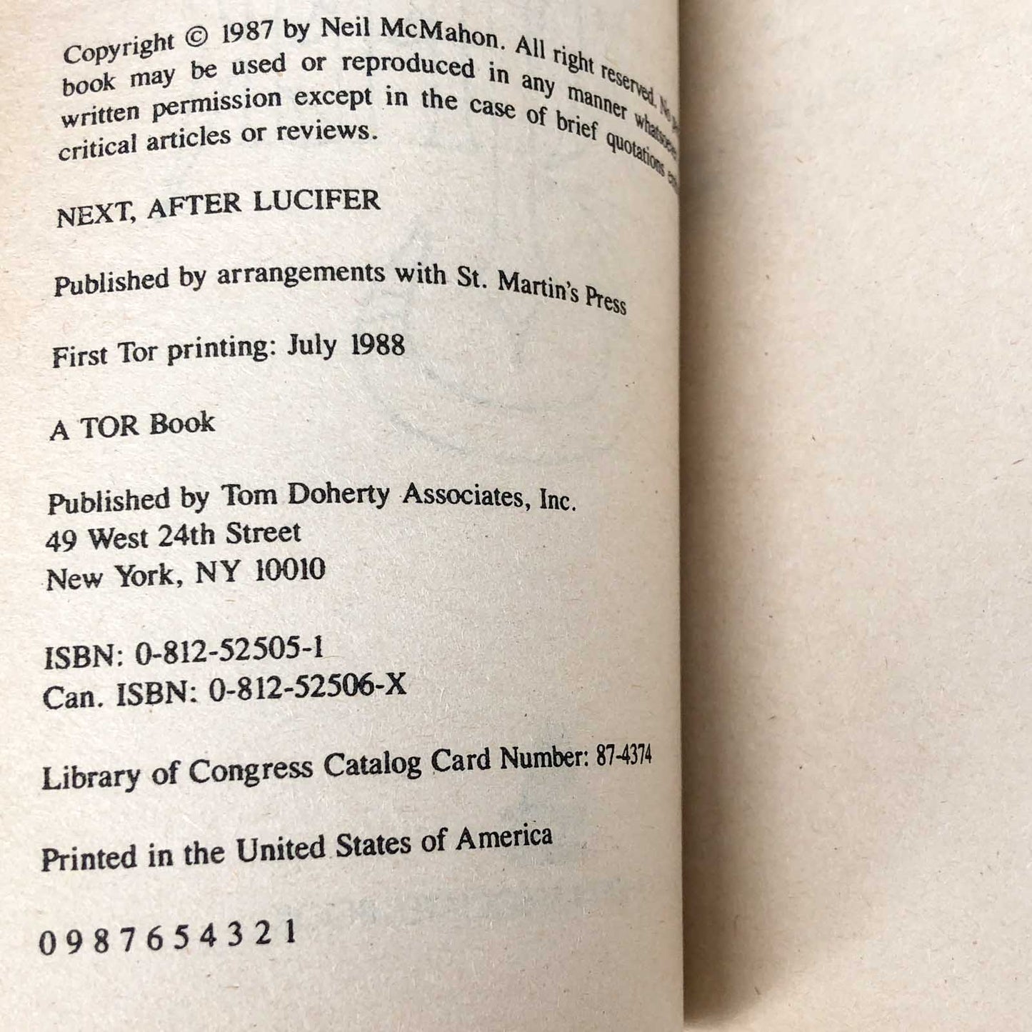 Next After Lucifer by Daniel Rhodes [1988 PAPERBACK] TOR Horror