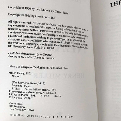 Nexus by Henry Miller [TRADE PAPERBACK] 1987 • The Grove Press