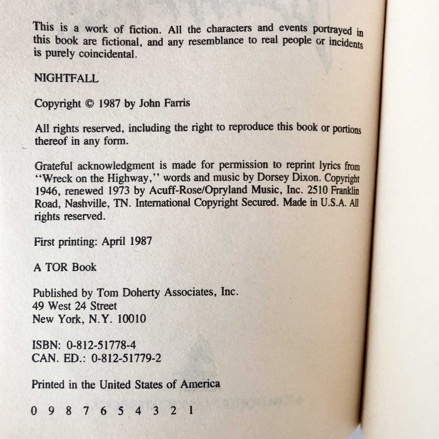 Nightfall by John Farris [FIRST EDITION / FIRST PRINTING] 1987