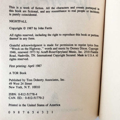 Nightfall by John Farris [FIRST EDITION / FIRST PRINTING] 1987