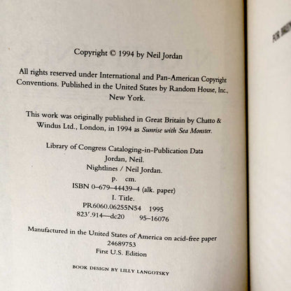 Nightlines by Neil Jordan [U.S. FIRST EDITION] 1994