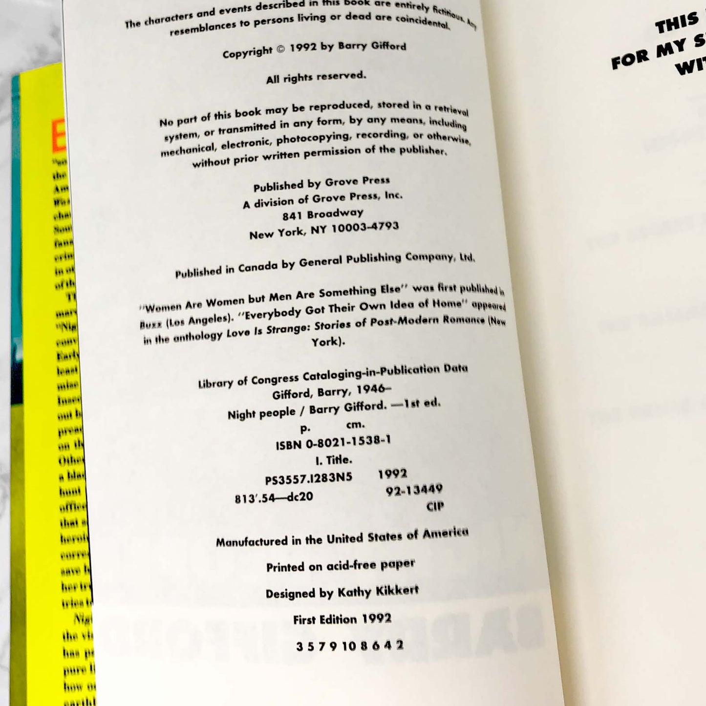 Night People by Barry Gifford [FIRST EDITION] 1992