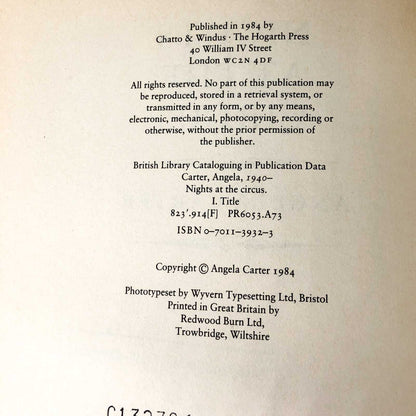 Nights at the Circus by Angela Carter [U.K. FIRST EDITION / FIRST PRINTING] 1984