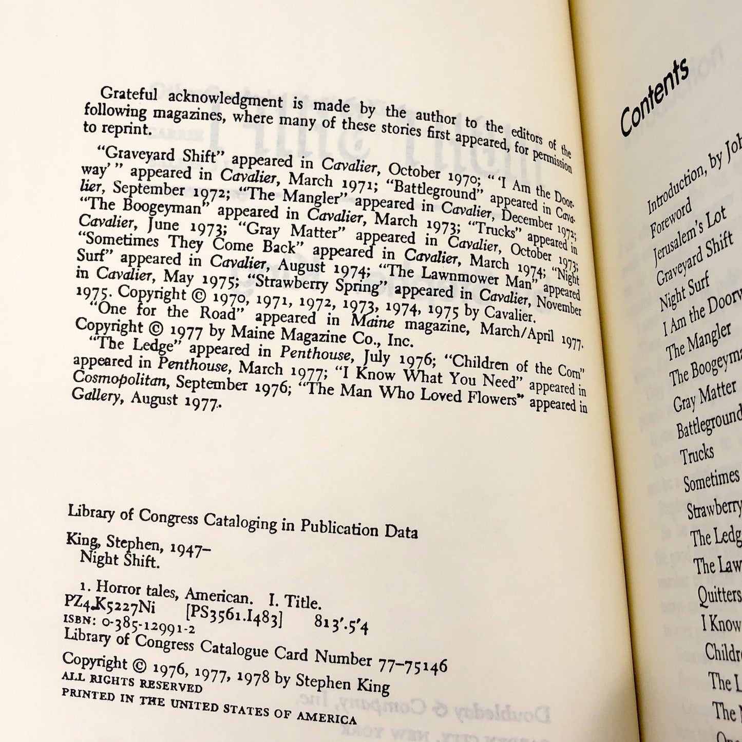 Night Shift by Stephen King [FIRST BOOK CLUB EDITION] 1978 • Full-Sized / Cloth-Bound