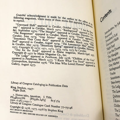 Night Shift by Stephen King [FIRST BOOK CLUB EDITION] 1978 • Full-Sized / Cloth-Bound
