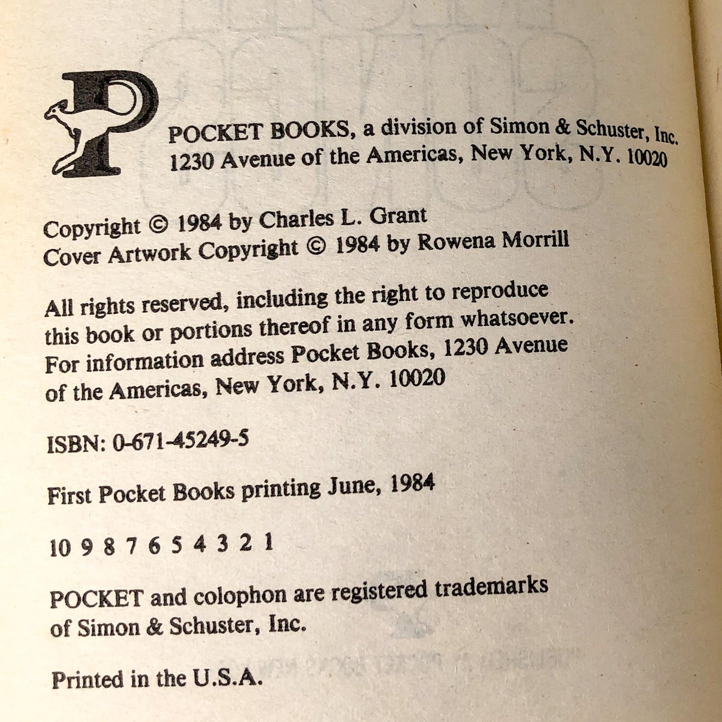 Night Songs by Charles L. Grant [FIRST PAPERBACK PRINTING] 1984