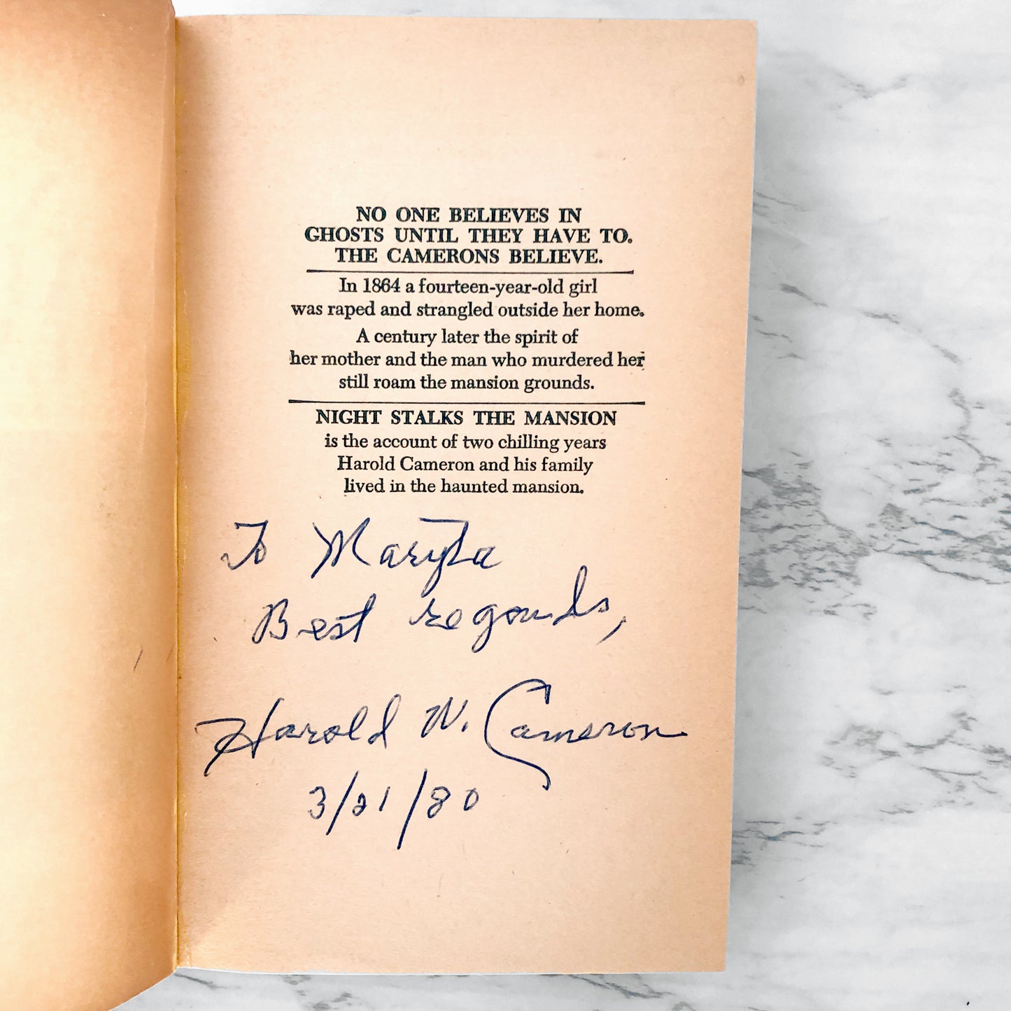 Night Stalks the Mansion: A True Story of One Family's Ghostly Adventure by Harold Cameron & Constance Westbie SIGNED! [1978 PAPERBACK]