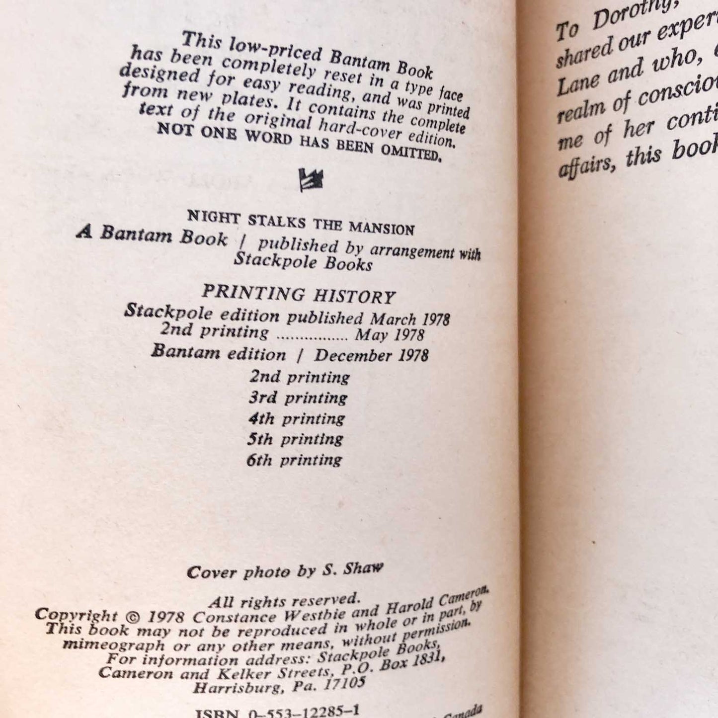 Night Stalks the Mansion: A True Story of One Family's Ghostly Adventure by Harold Cameron & Constance Westbie SIGNED! [1978 PAPERBACK]