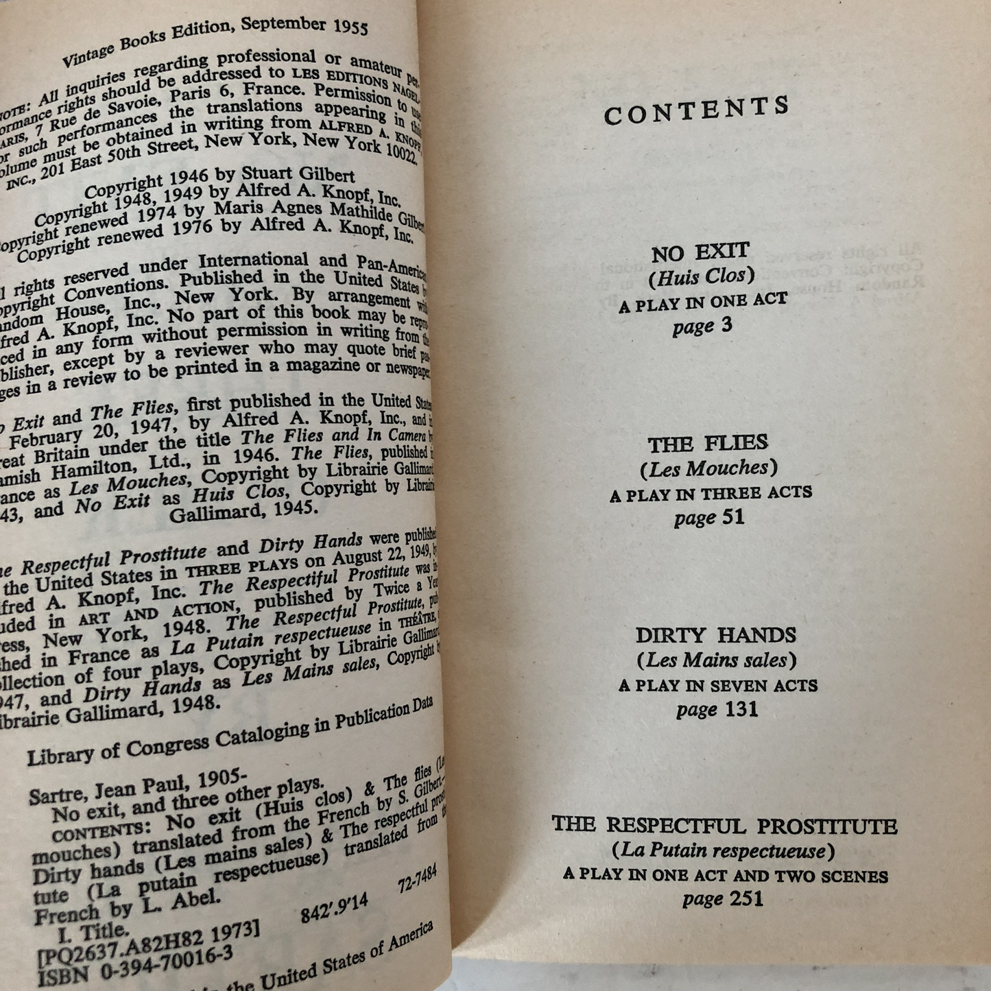 No Exit & Three Other Plays by Jean Paul Sartre [1955 PAPERBACK] - Bookshop Apocalypse