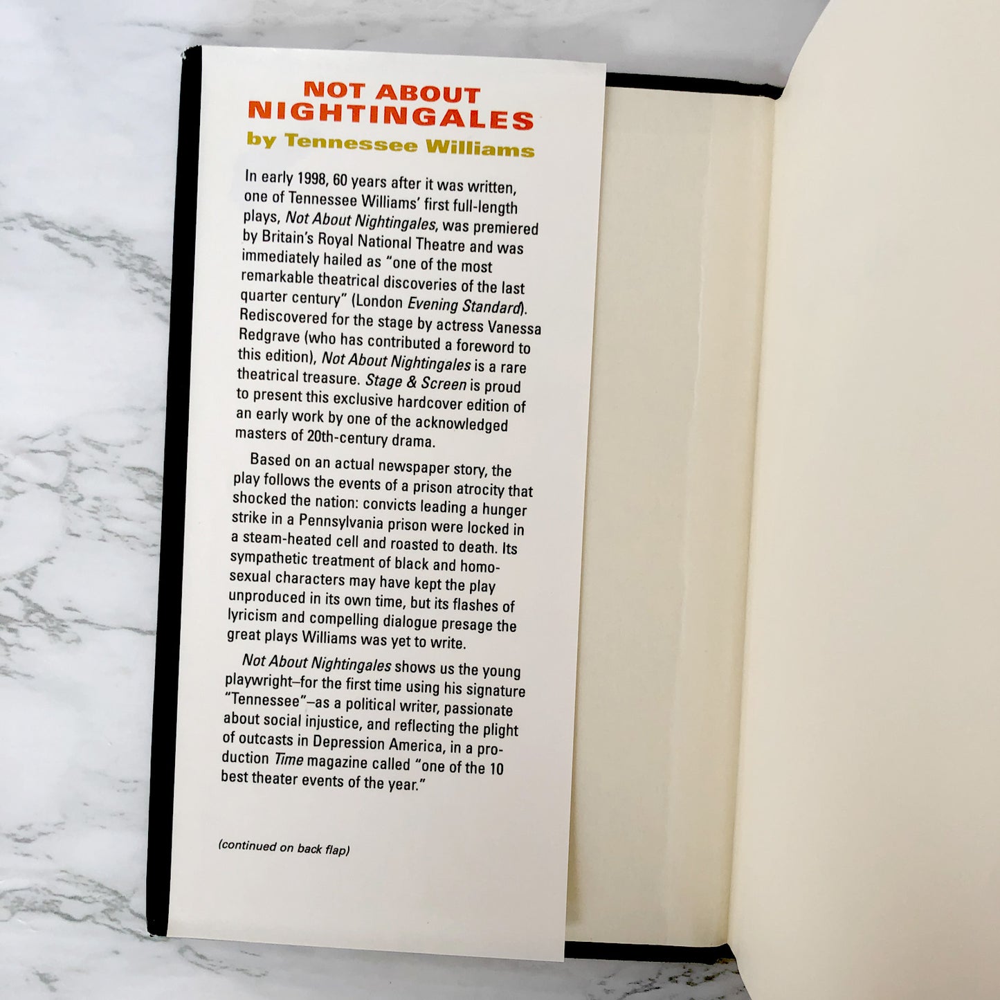 Not About Nightingales by Tennessee Williams [1998 HARDCOVER]