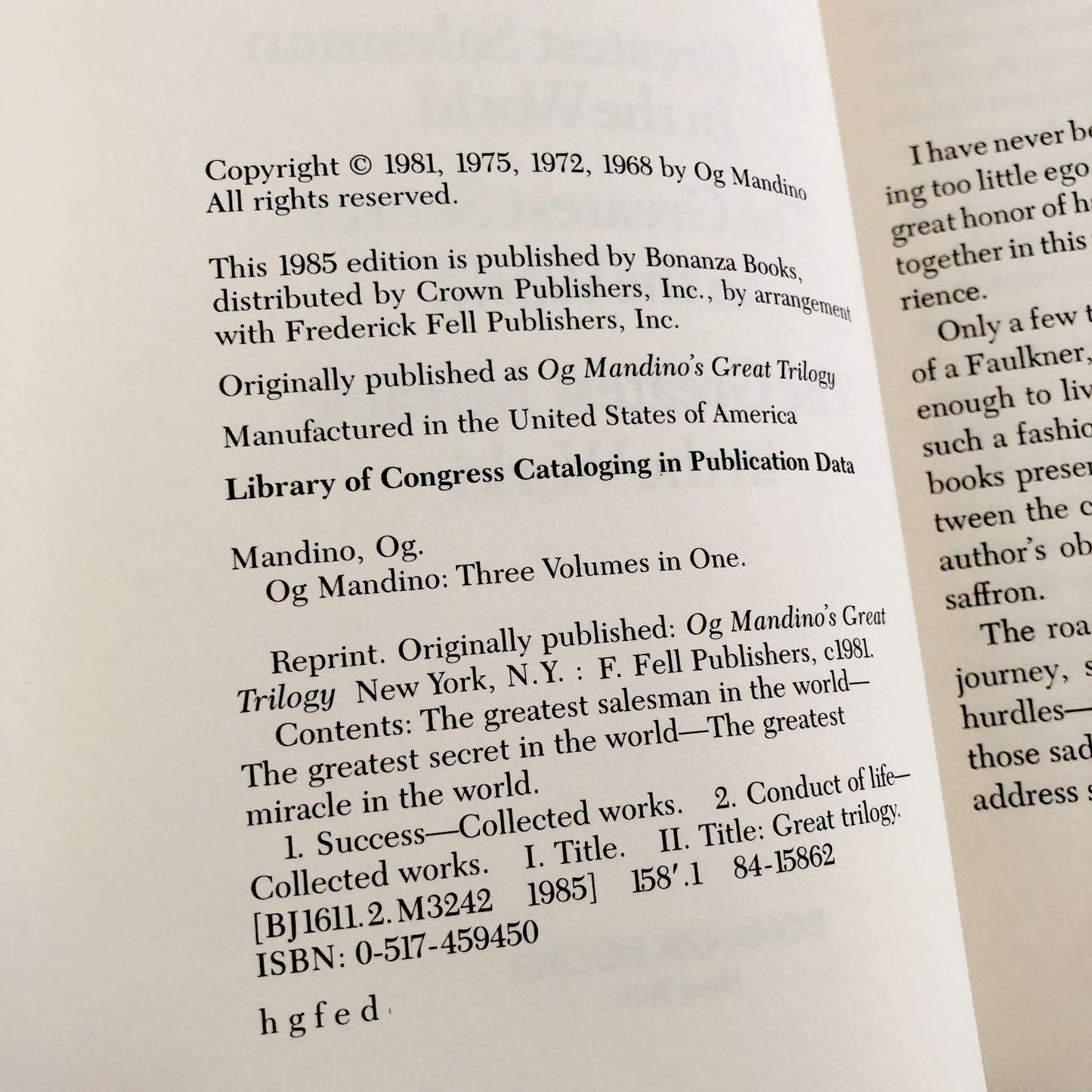 Three Volumes in One by Og Mandino [FIRST EDITION ANTHOLOGY / 1985]