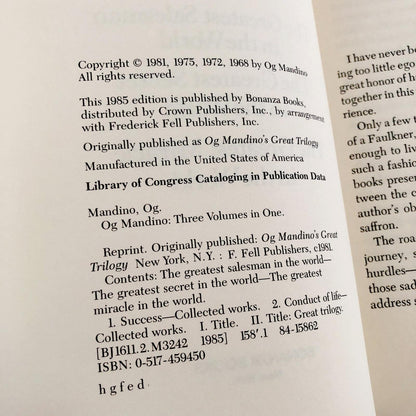 Three Volumes in One by Og Mandino [FIRST EDITION ANTHOLOGY / 1985]