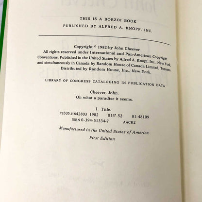 Oh What A Paradise It Seems by John Cheever [FIRST EDITION • FIRST PRINTING] 1982