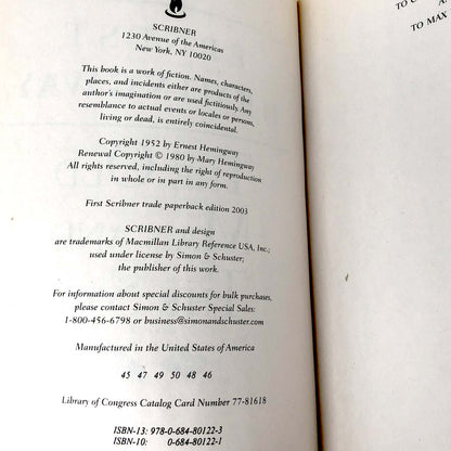 The Old Man and The Sea by Ernest Hemingway [TRADE PAPERBACK] 2003