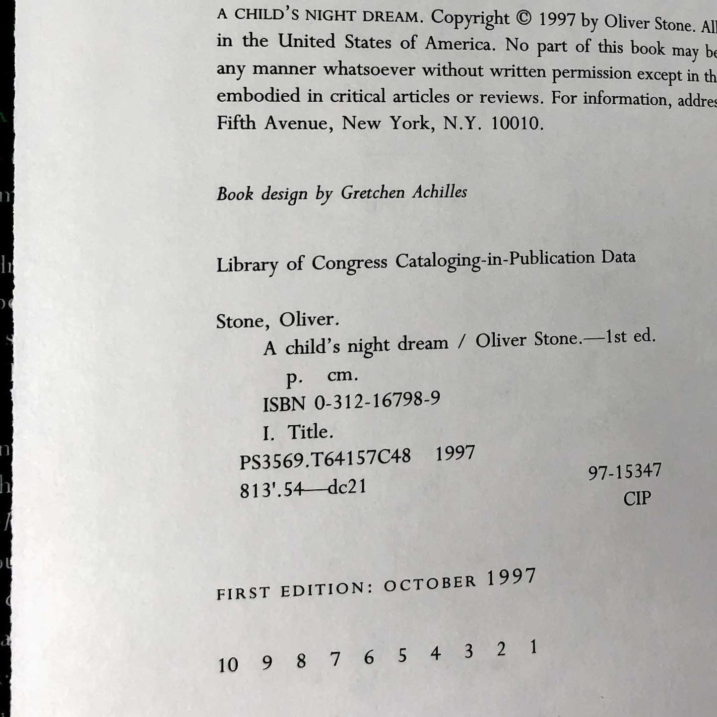 A Child's Night Dream by Oliver Stone [FIRST EDITION / FIRST PRINTING] 1997