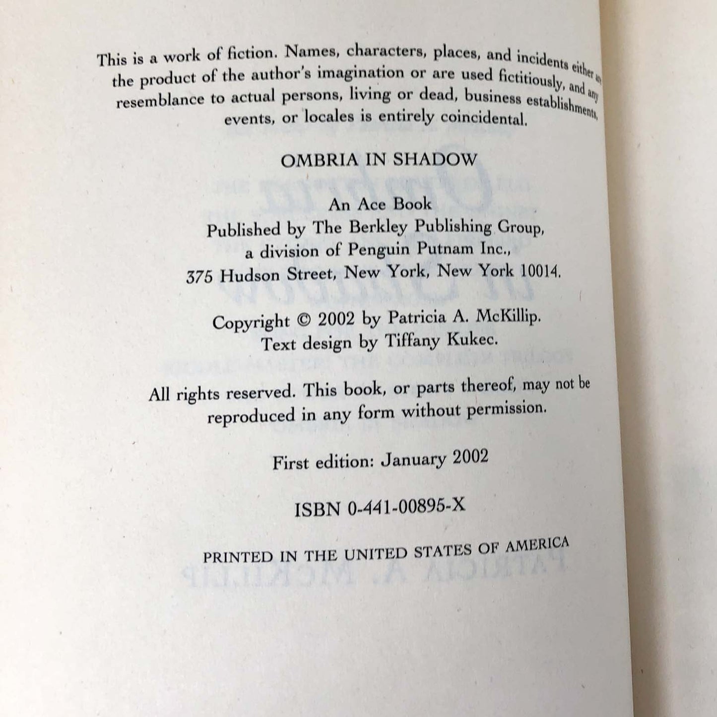 Ombria in Shadow by Patricia A. McKillip [B.C. EDITION HARDCOVER] 2002