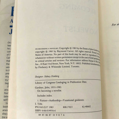 On Becoming a Novelist by John Gardner w. foreword by Raymond Carver [FIRST EDITION] 1983