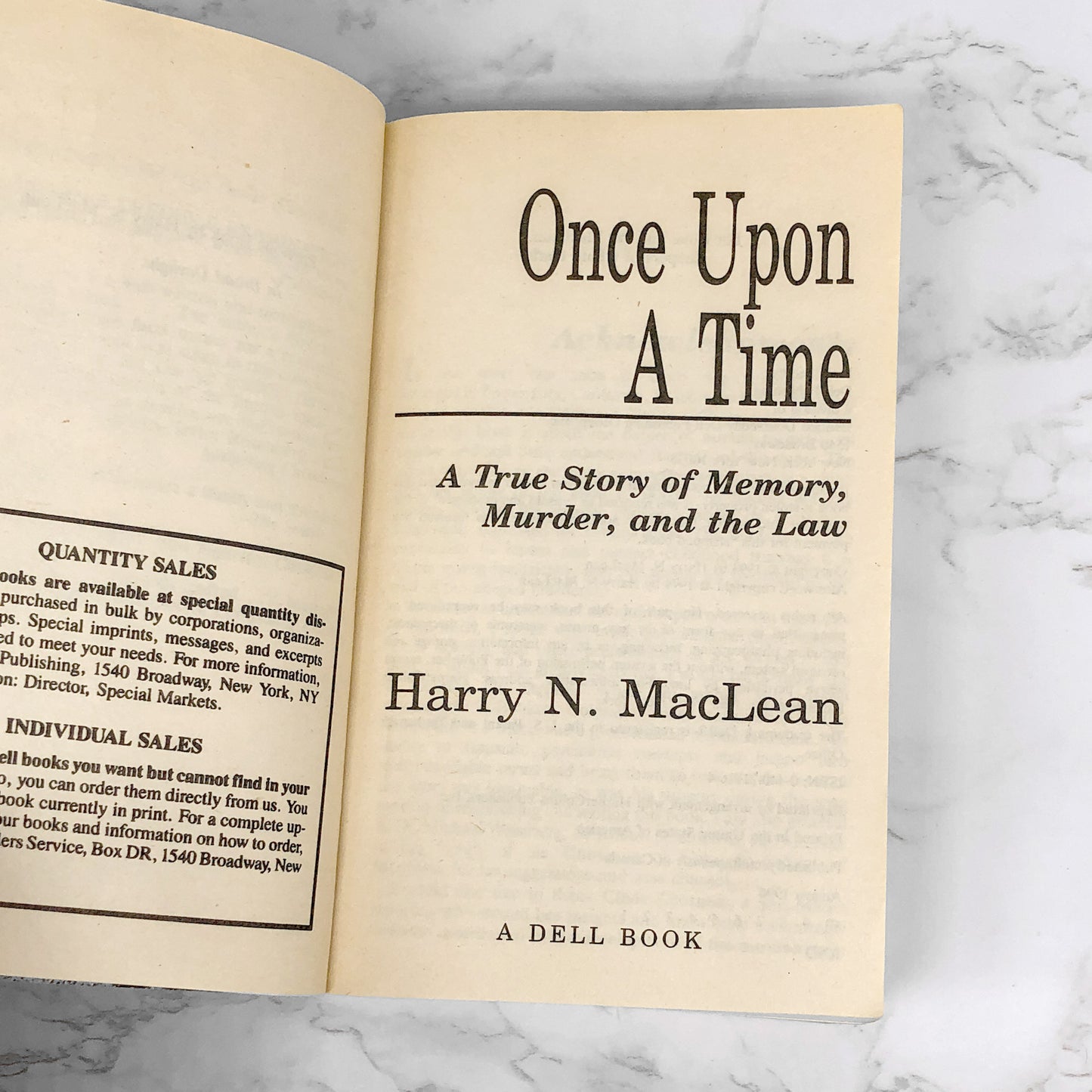 Once Upon a Time: A True Story of Memory, Murder & the Law by Harry MacLean [FIRST PAPERBACK PRINTING] 1994