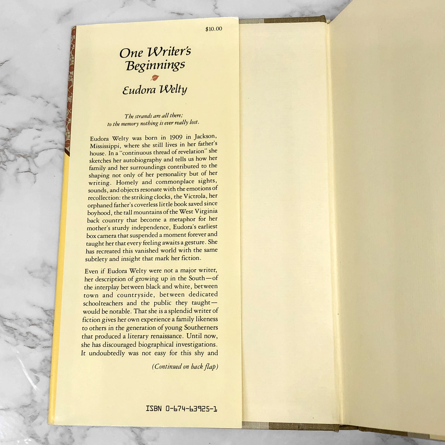 One Writer's Beginnings by Eudora Welty [FIRST EDITION] 1984