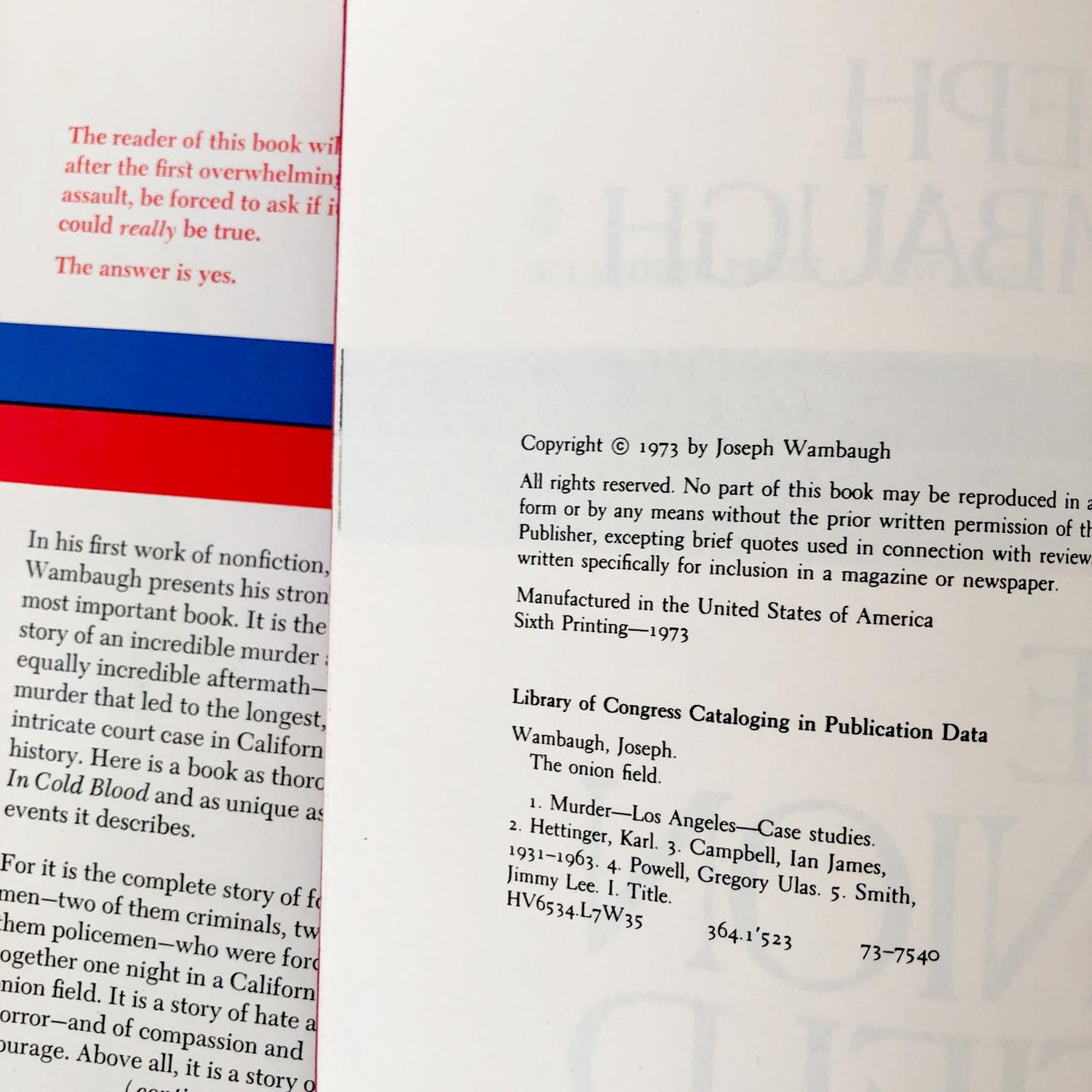 The Onion Field by Joseph Wambaugh [FIRST EDITION] 1973