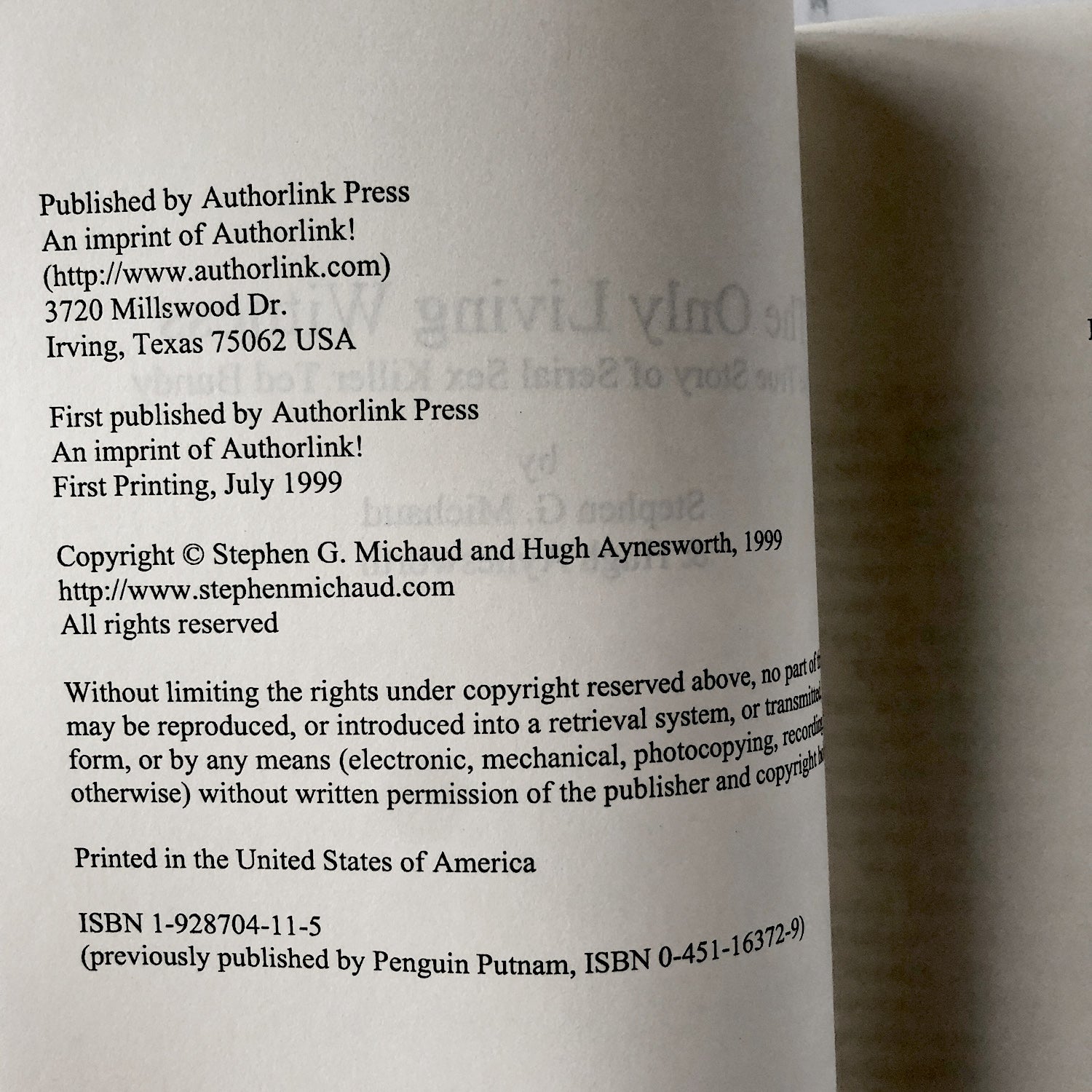 The Only Living Witness: The True Story of Serial Sex Killer Ted Bundy by Stephen Michaud & Hugh Aynesworth [1999 TRADE PAPERBACK] - Bookshop Apocalypse