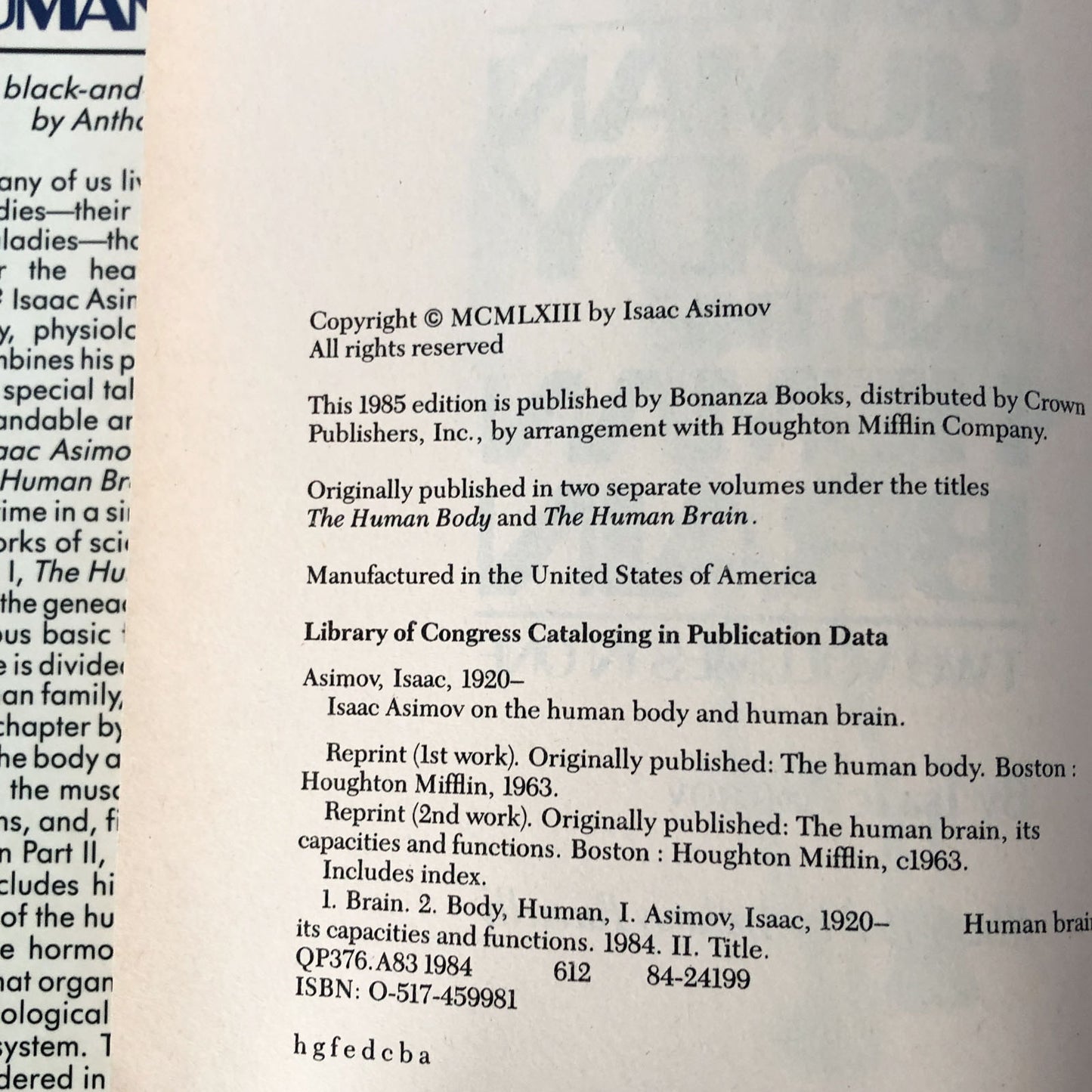 Isaac Asimov on the Human Body and the Human Brain [FIRST EDITION / 1985]