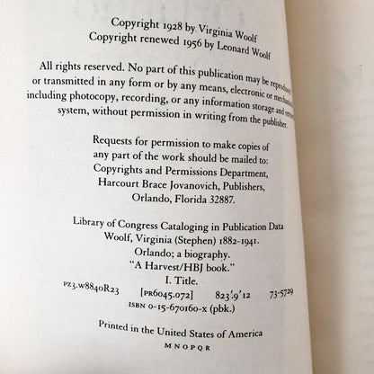 Orlando by Virginia Woolf [TRADE PAPERBACK / 1973] Harcourt