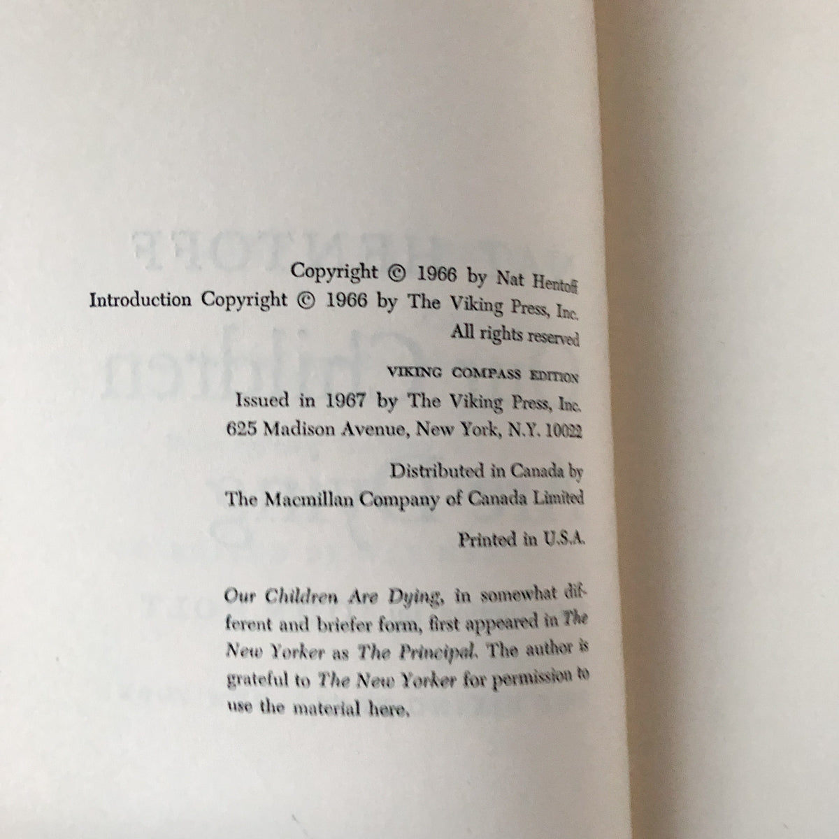 Our Children Are Dying by Nat Hentoff [1966 PAPERBACK] - Bookshop Apocalypse