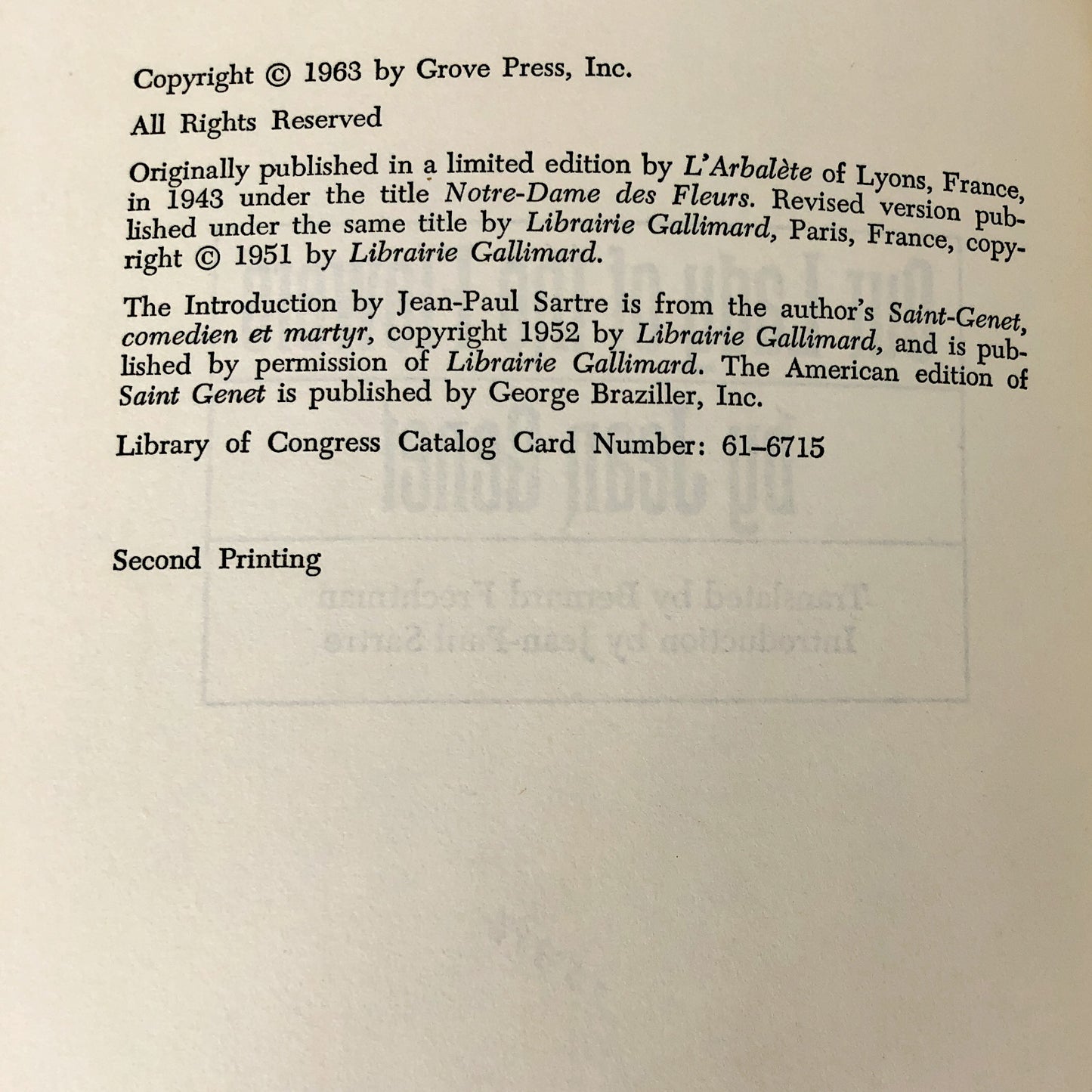 Our Lady of the Flowers by Jean Genet [U.S. FIRST EDITION] 1963 • Grove Press