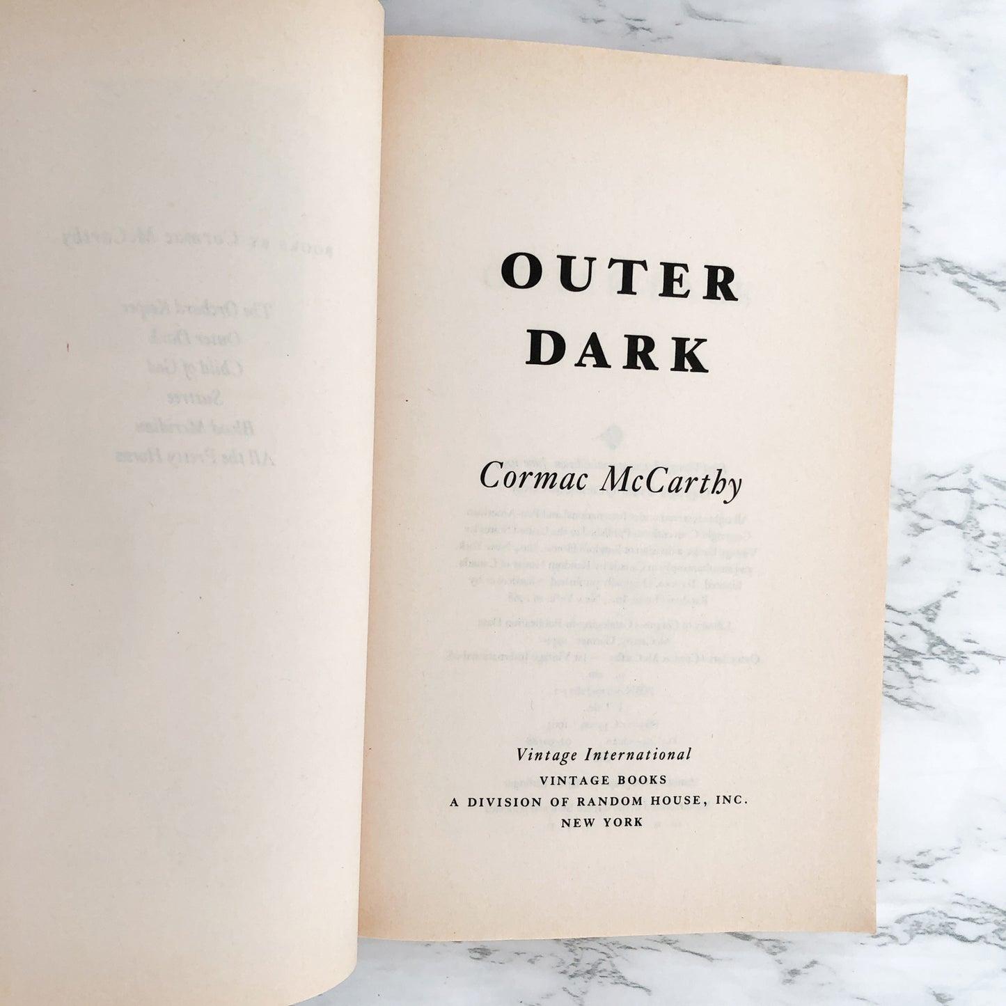 Outer Dark by Cormac Mccarthy [TRADE PAPERBACK / 1993]