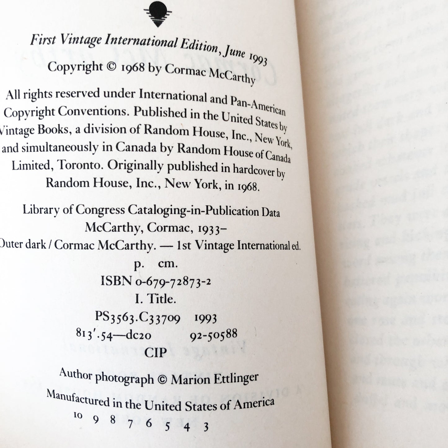 Outer Dark by Cormac Mccarthy [TRADE PAPERBACK / 1993]