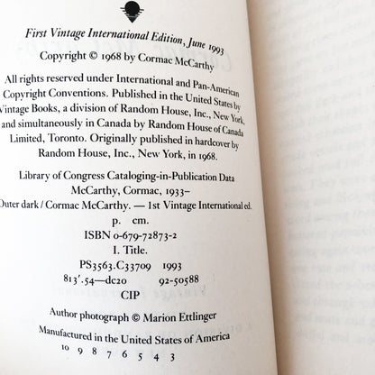 Outer Dark by Cormac Mccarthy [TRADE PAPERBACK / 1993]