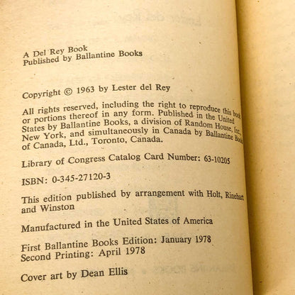 Outpost of Jupiter by Lester del Rey [FIRST PAPERBACK EDITION] 1978 • Del-Rey