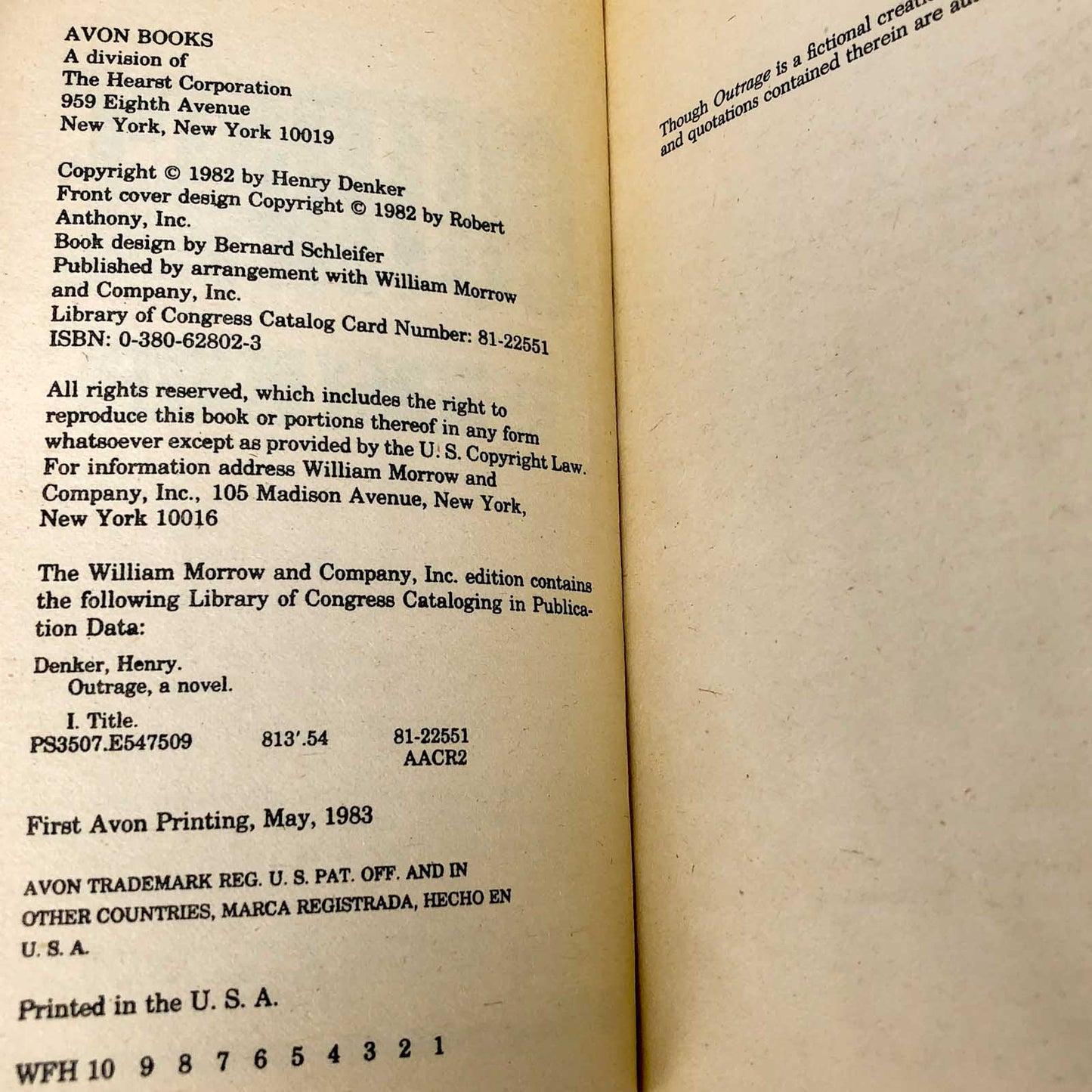 Outrage by Henry Denker [1983 FIRST PAPERBACK PRINTING]
