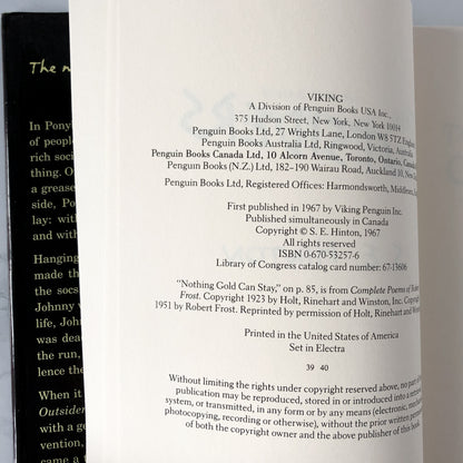 The Outsiders by S.E. Hinton [FIRST EDITION / 40th PRINTING] - Bookshop Apocalypse