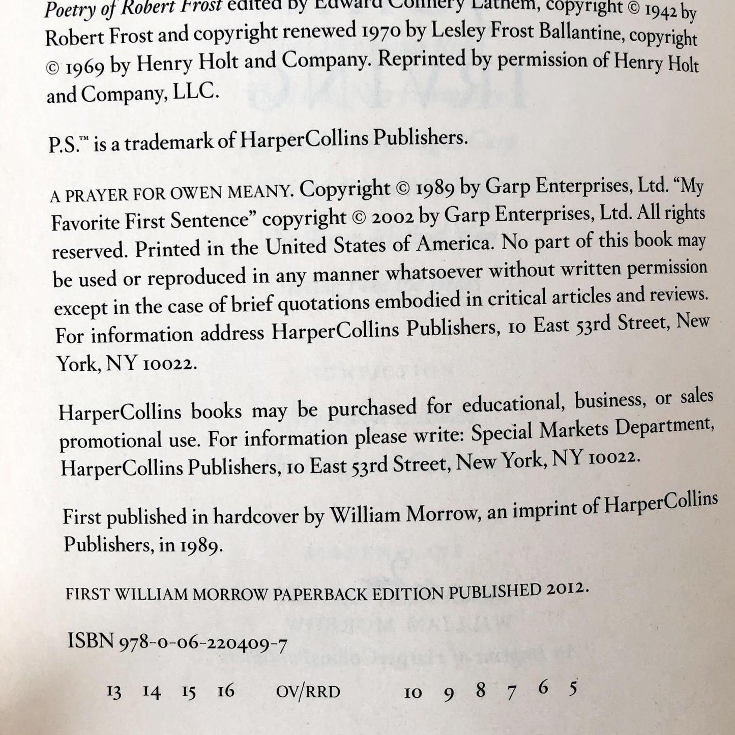 A Prayer for Owen Meany by John Irving [TRADE PAPERBACK / 2012]