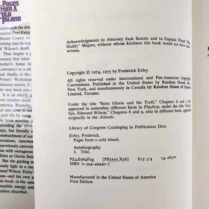 Pages from a Cold Island by Frederick Exley [FIRST EDITION • FIRST PRINTING] 1975