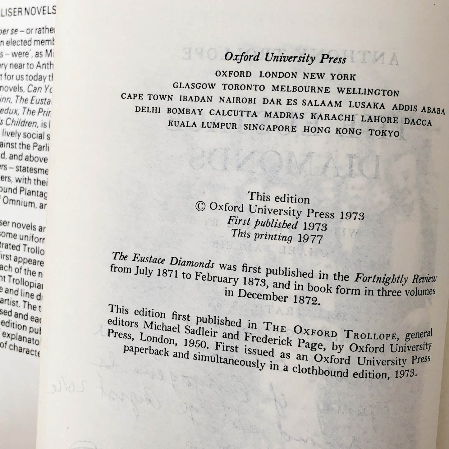The Eustace Diamonds: A Palliser Novel by Anthony Trollope [OXFORD HARDCOVER / 1971]