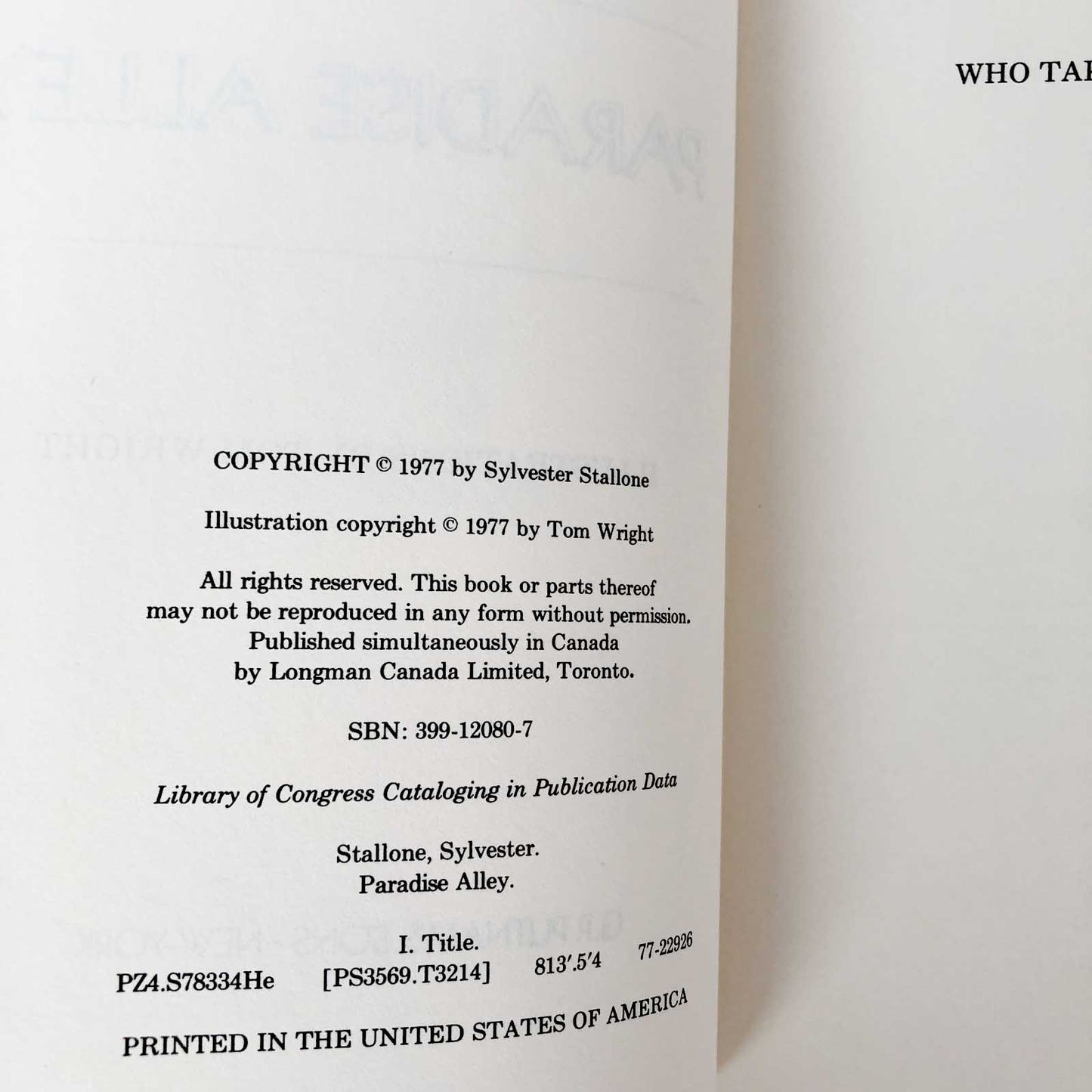 Paradise Alley: A Novel by Sylvester Stallone [FIRST EDITION • FIRST PRINTING] 1977