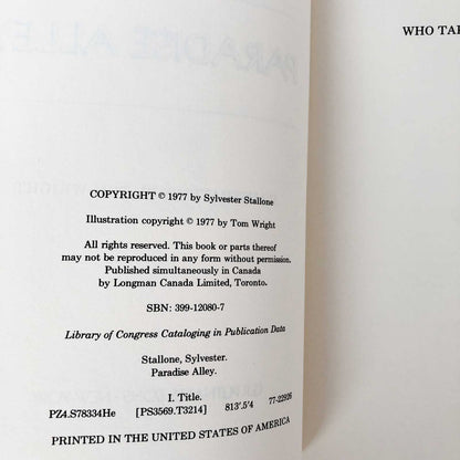 Paradise Alley: A Novel by Sylvester Stallone [FIRST EDITION • FIRST PRINTING] 1977
