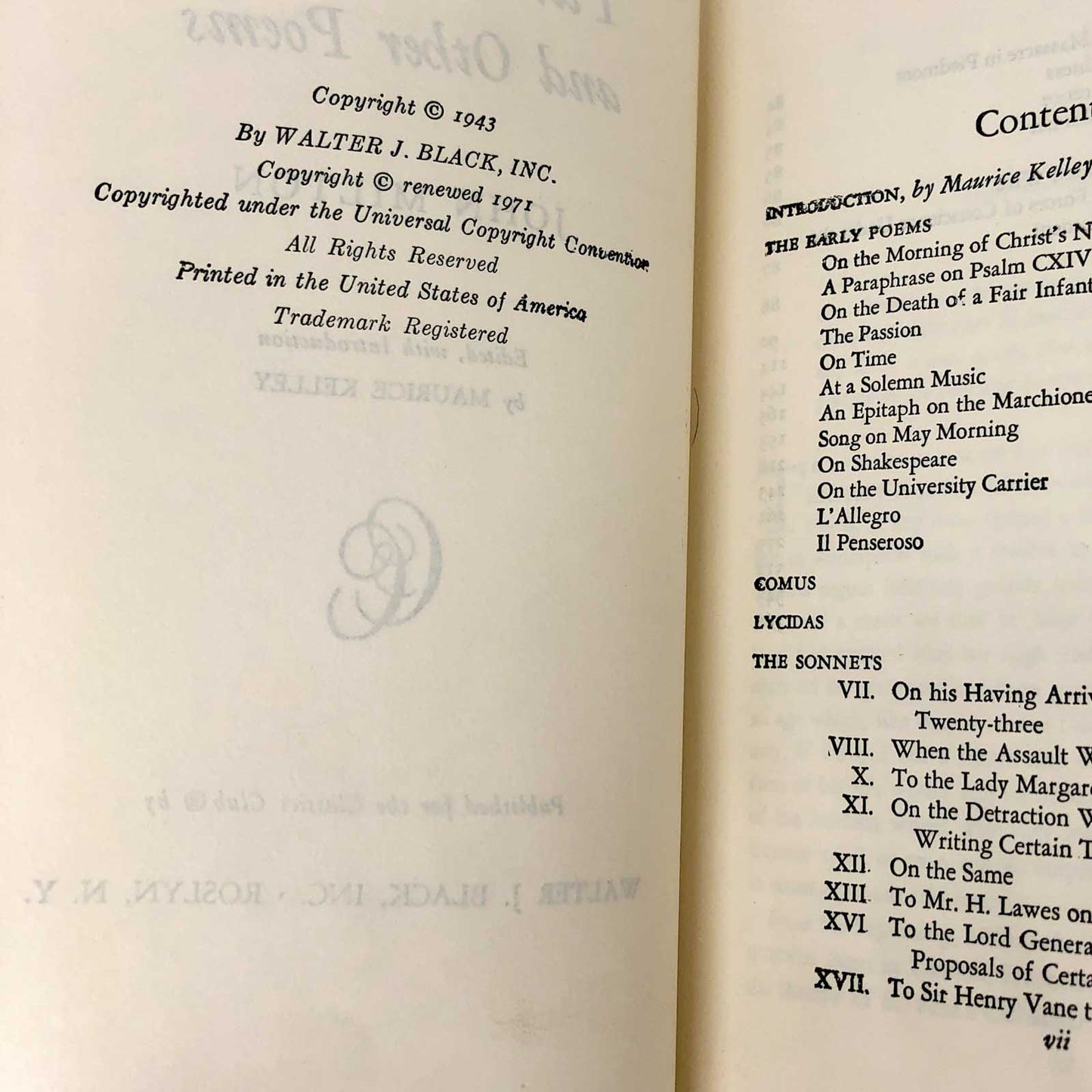 Paradise Lost & Other Poems by John Milton [1971 HARDCOVER] • The Classics Club