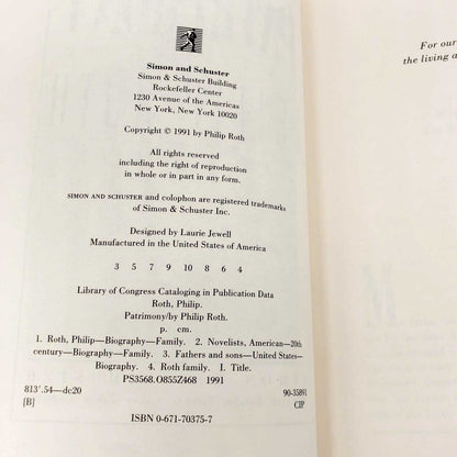 Patrimony: A True Story by Philip Roth [FIRST EDITION] 1991