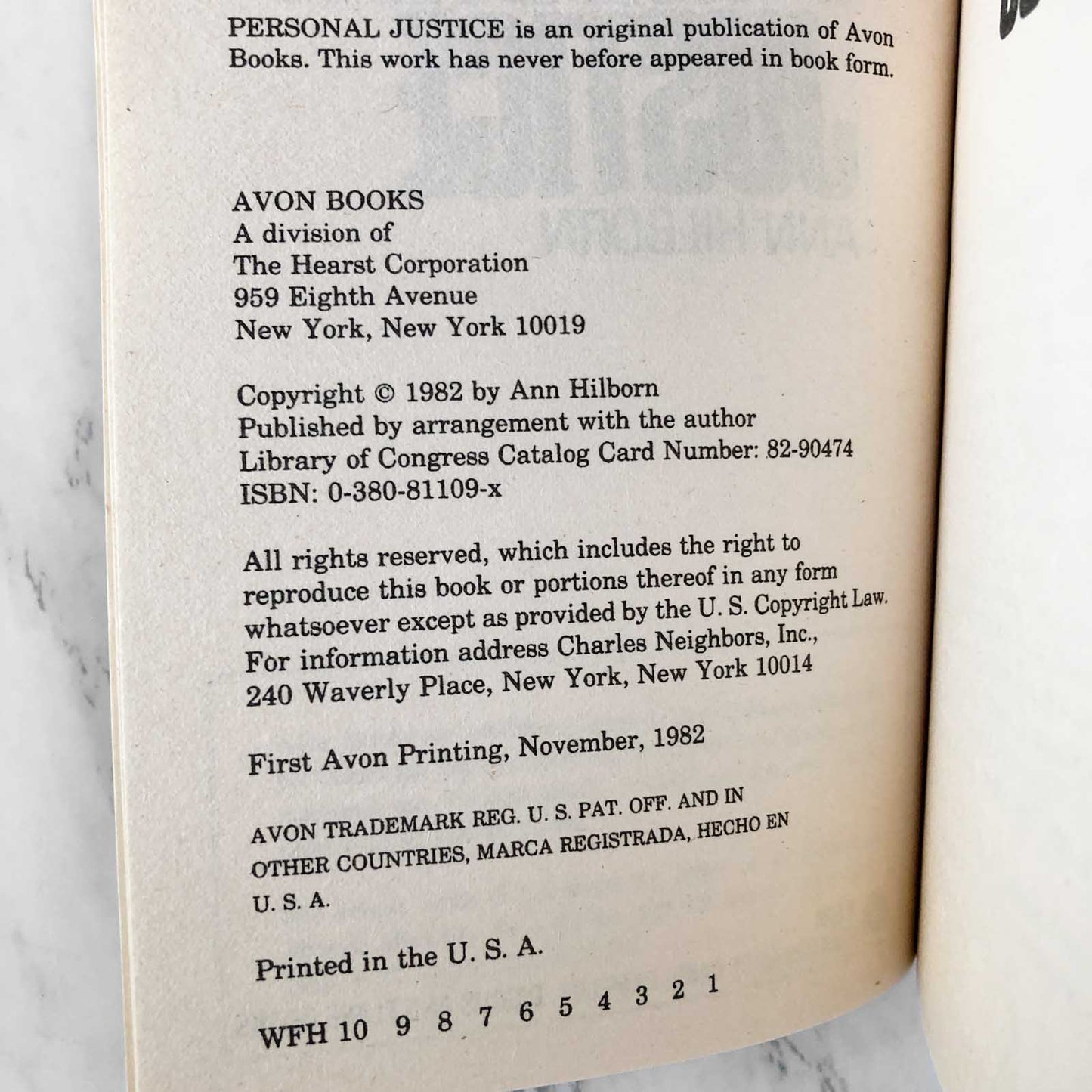 Personal Justice by Ann Hilborn [FIRST EDITION / FIRST PRINTING] 1982