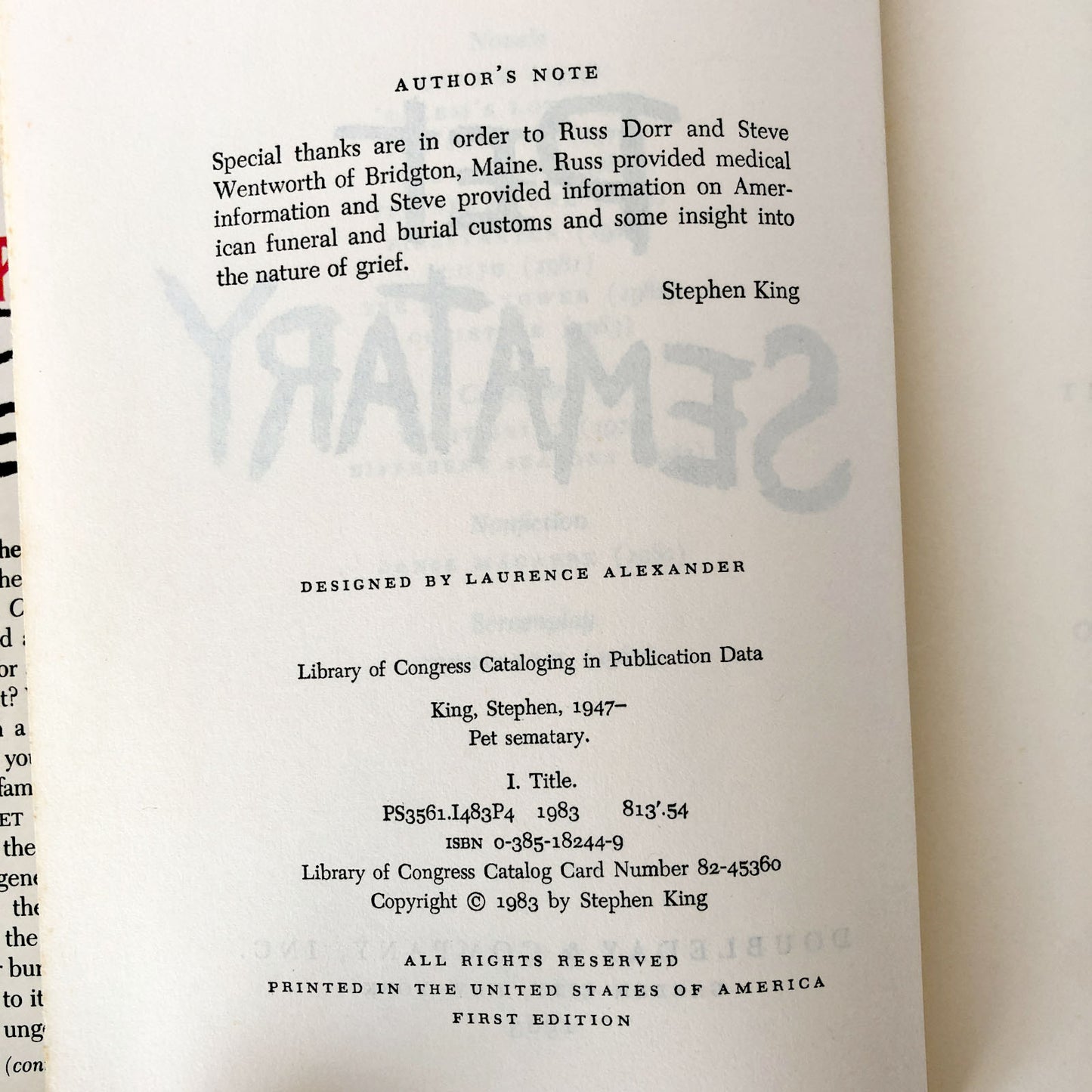 Pet Sematary by Stephen King [FIRST EDITION / FIRST PRINTING]